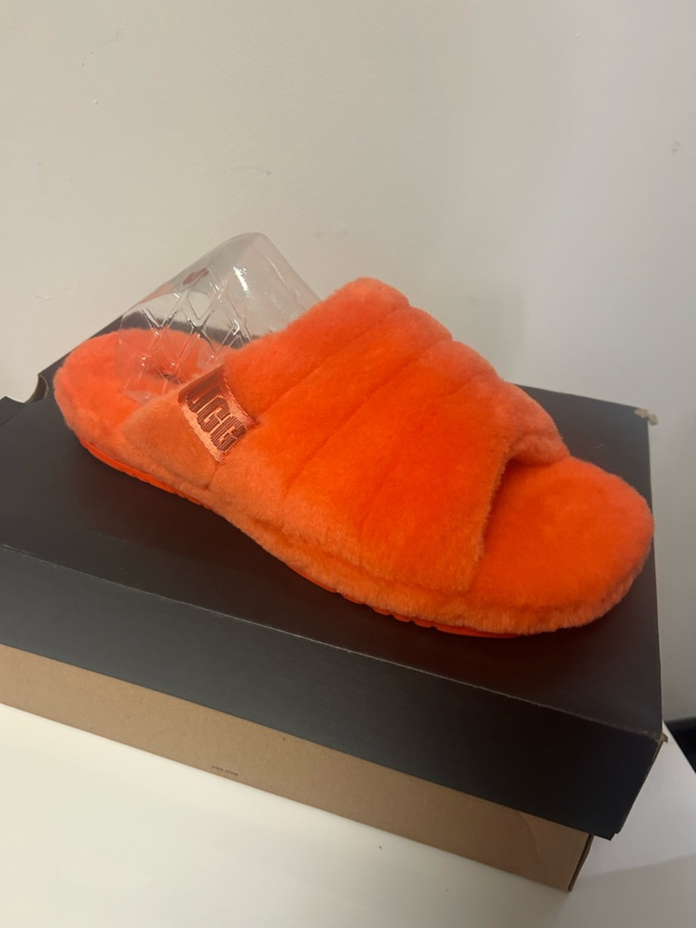 UGG Plush Slide - Neon Orange Shearling FLUFF YOU 🧡 size 15 NEW